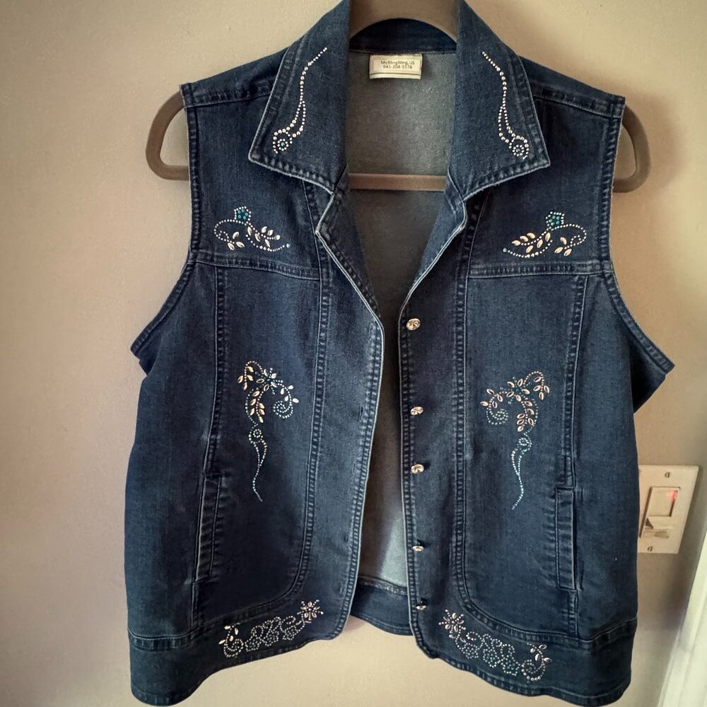 Western Custom Made Jean Vest with Distinct Jewels/Rhinestones